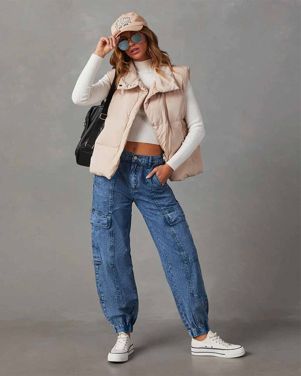 Summer Low-Waist Daily Ankle-Cut Denim Pant with Pockets for Women