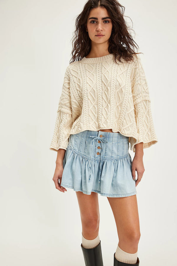Summer Fashion Versatile Daily High-Waist A-Line Pleated Denim Skirt for Women