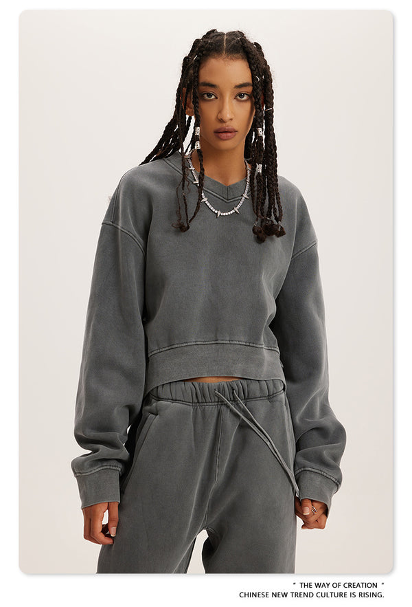Trendy V-neck And Fleece American Sweatshirt