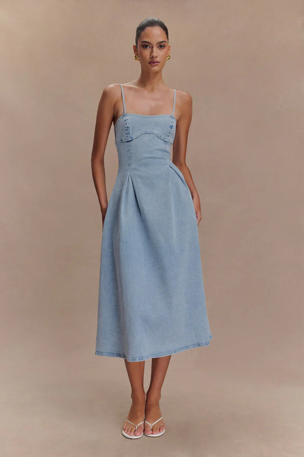 Summer Fashion Sexy Square-Neck Waisted Denim Slip Dress for Women