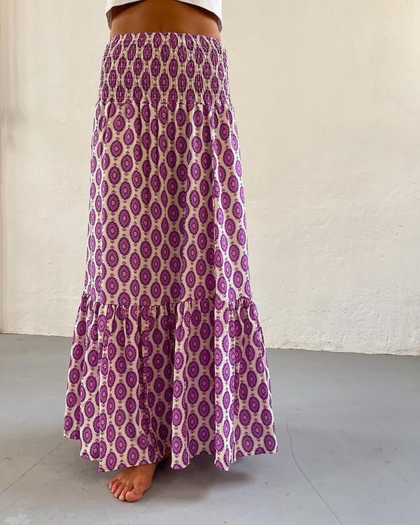 Summer Fashion Versatile Casual Daily A-Line Printed Pleated Skirt for Women