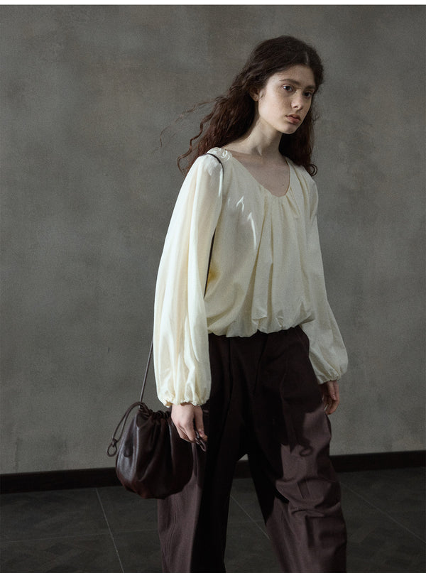 Simple And Fashionable Round-neck Long-sleeved Women Blouse