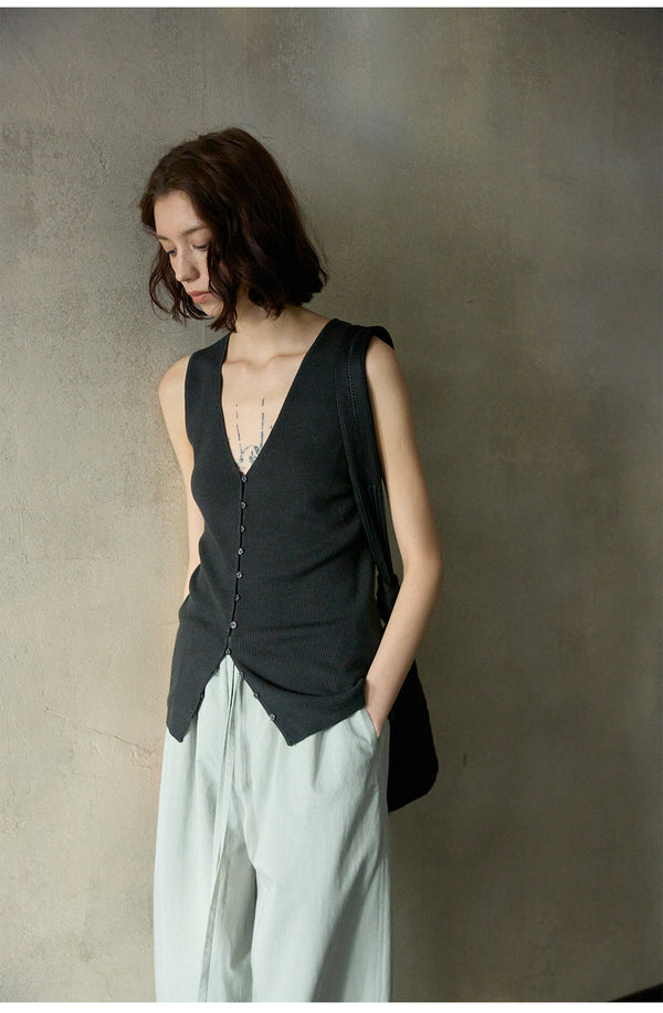 Wool Blend Button Stylish Commuter Patchwork Knitted Women's Top