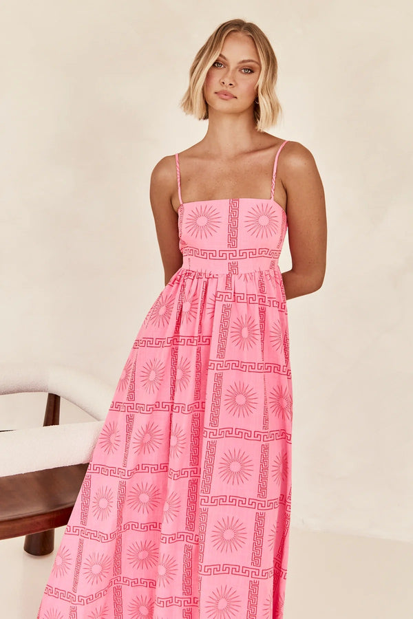 Summer Fashion Casual Cutout Printed Waisted Long Slip Dress for Women