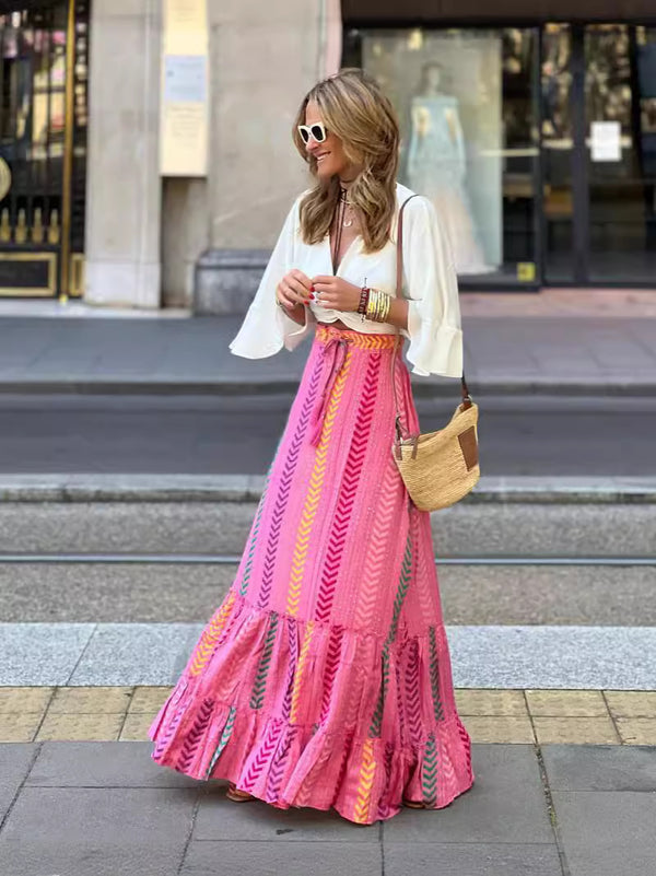 Summer Fashion Sexy Top and Elegant Long Skirt Casual Set for Women