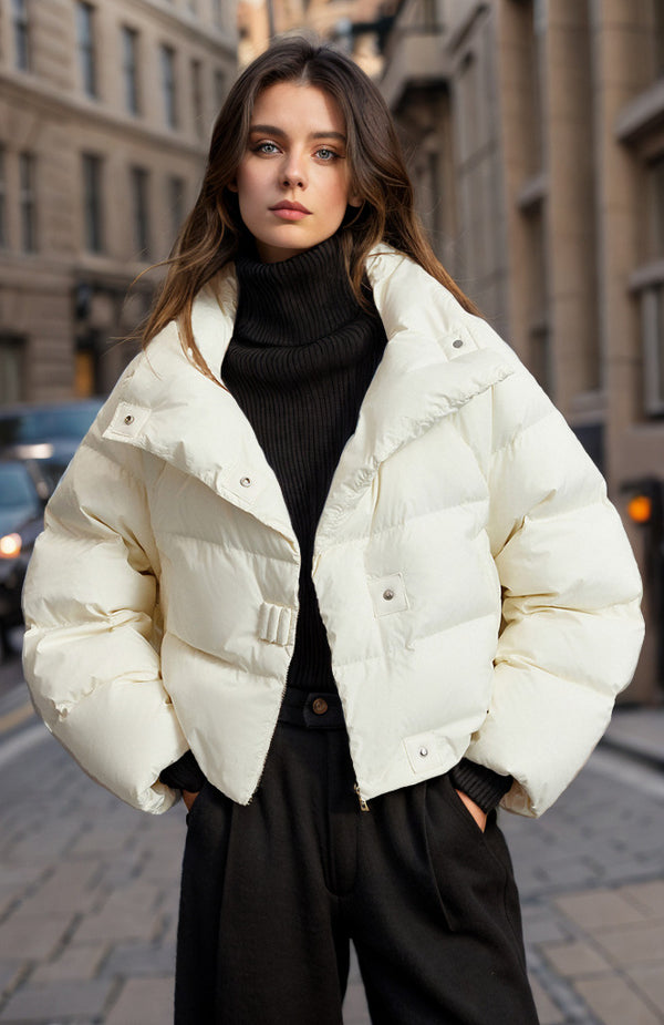 Winter Fashionable Versatile and Warm Short High-Neck Long Sleeve Jacket for Women