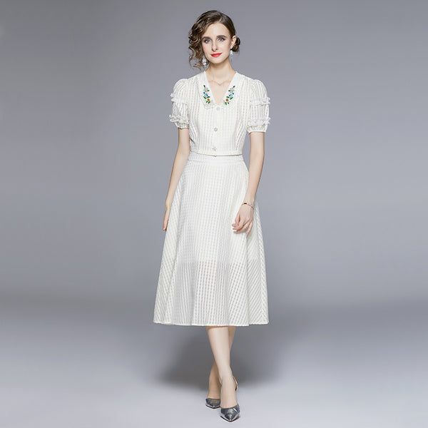 Embroidered Blouse and Skirt Two-Piece