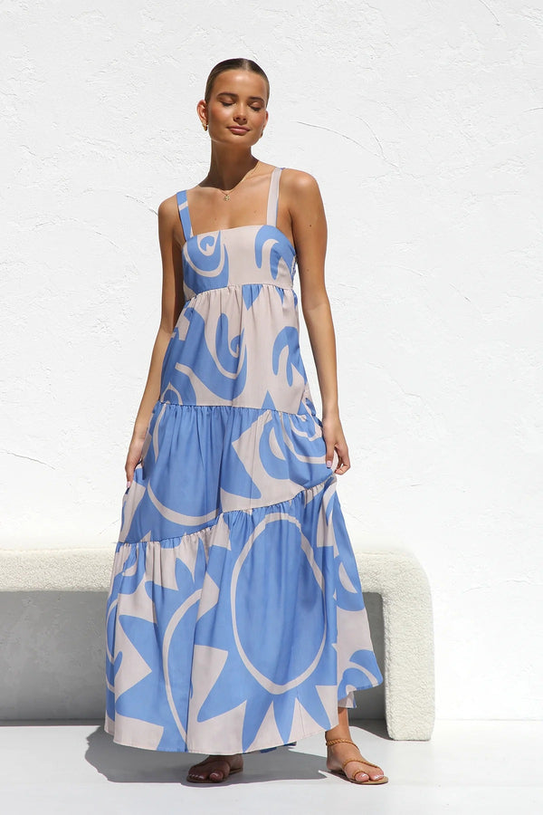 Summer Casual Printed Loose Holiday-Style Long Slip Dress for Women