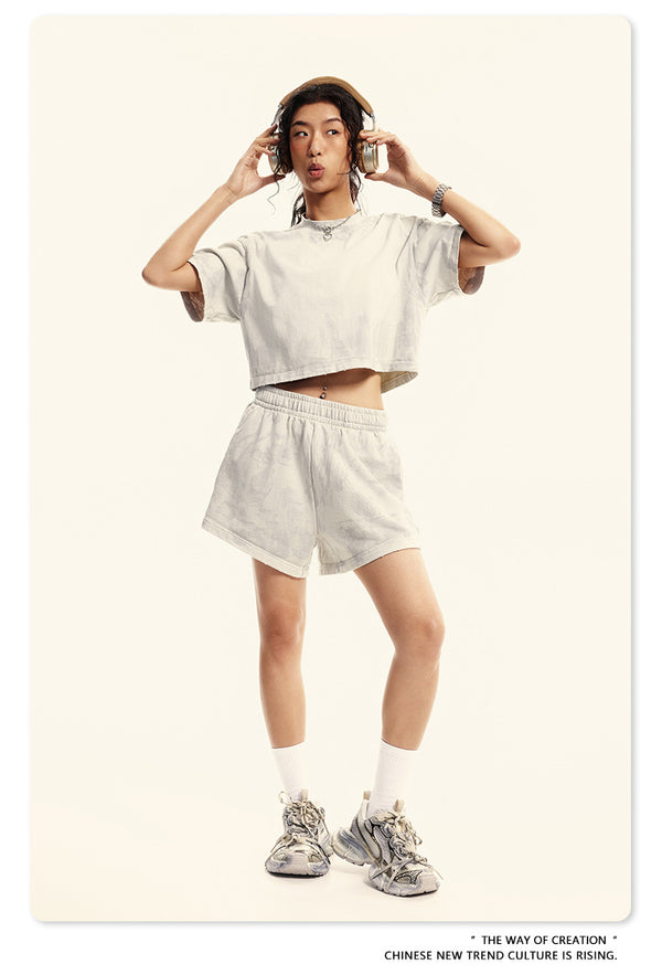 Summer Solid-color Sweat-absorbing Mud Dyed Aged Off-the-shoulder Top