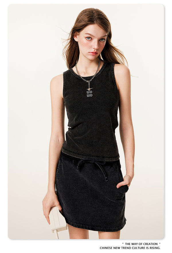 American-style Fashionable Youth Distressed Micro-elastic Three-dimensional Slimming Top
