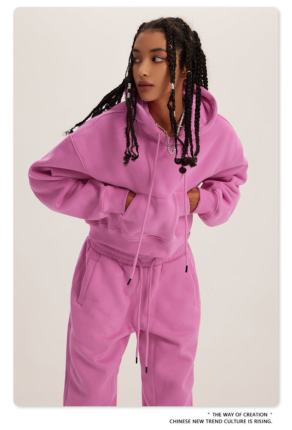American Retro Hooded Pull-out Thickened Solid-color Fashion Sweatshirt