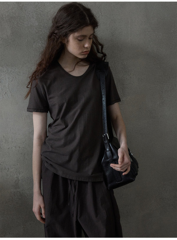 Summer Cotton Round-Neck Short-Sleeved Solid-Color Versatile Commuter Women's Top