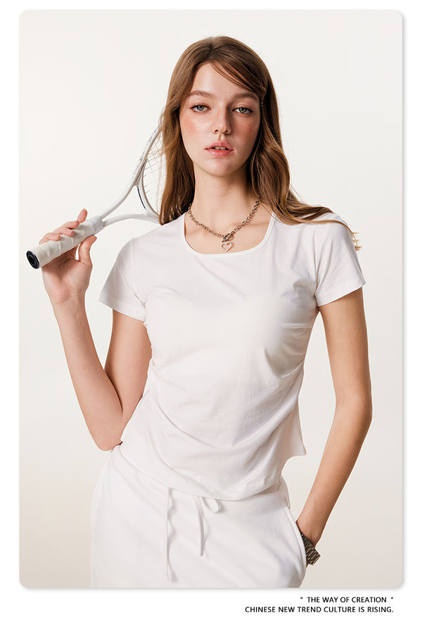 Summer Solid-color Square-neck Hot Girl Short-sleeved Slimming Top