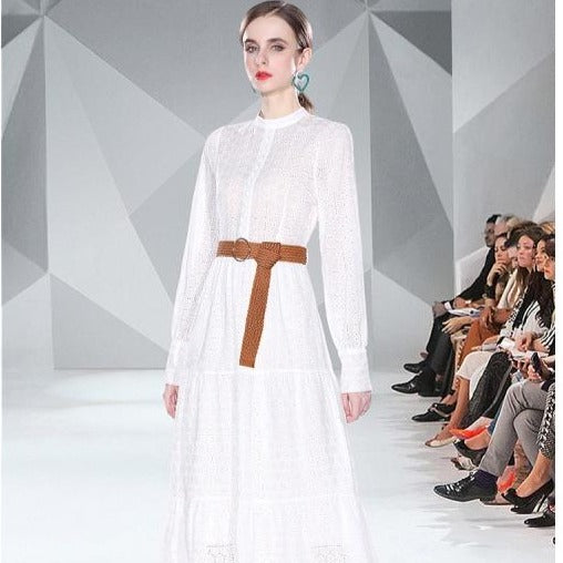 Spring Long Sleeve Hollowed Out Heavy Industry Embroidery Dress