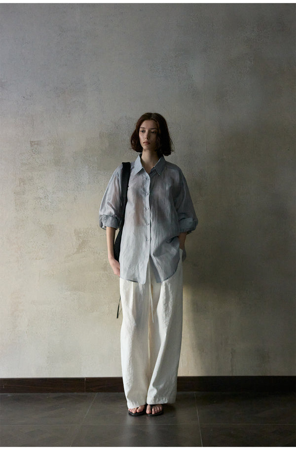 Comfortable And Breathable Linen Elastic Waist Casual Minimalist Commuter Women Pant