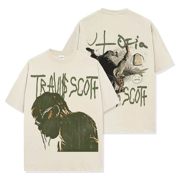 A Trendy, Youthful, Loose, Round-neck Printed Men's T-shirt