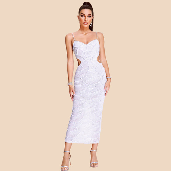 Summer Sexy and Fashionable Sequined Beaded Cutout Party Slip Dress for Women