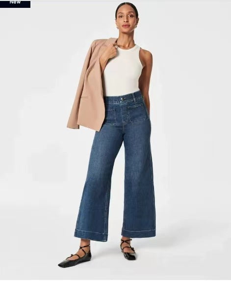Summer Fashion Casual Low-Waist Straight Wide-Leg Denim Pant for Women