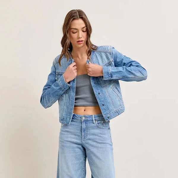 Spring Fashion Versatile Casual Daily Round-Neck Short Denim Jacket for Women
