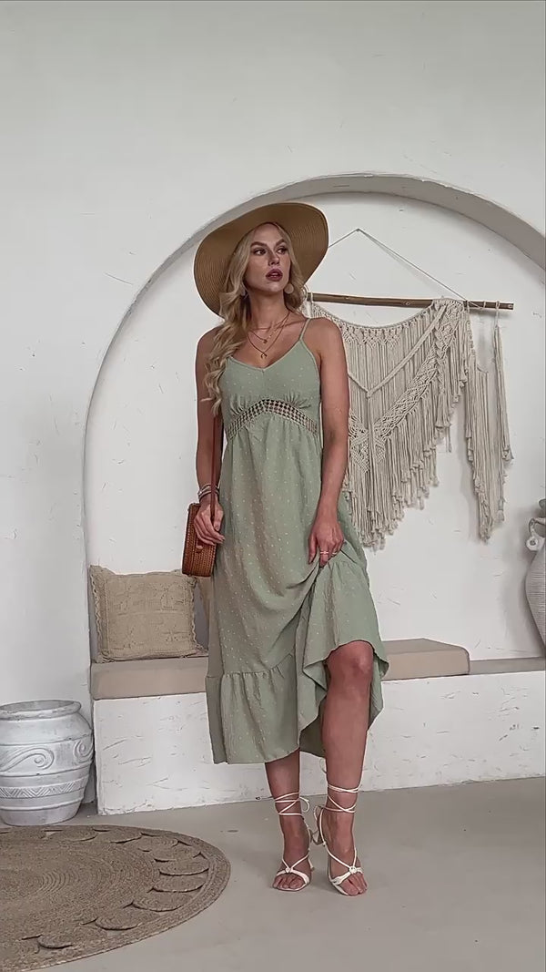 Summer V-Neck Cutout Fresh and Light Style Long Slip Dress for Women