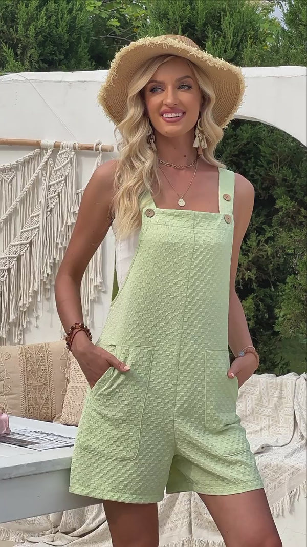 Summer Square-Neck Casual Daily Loose Sleeveless Short Jumpsuit for Women