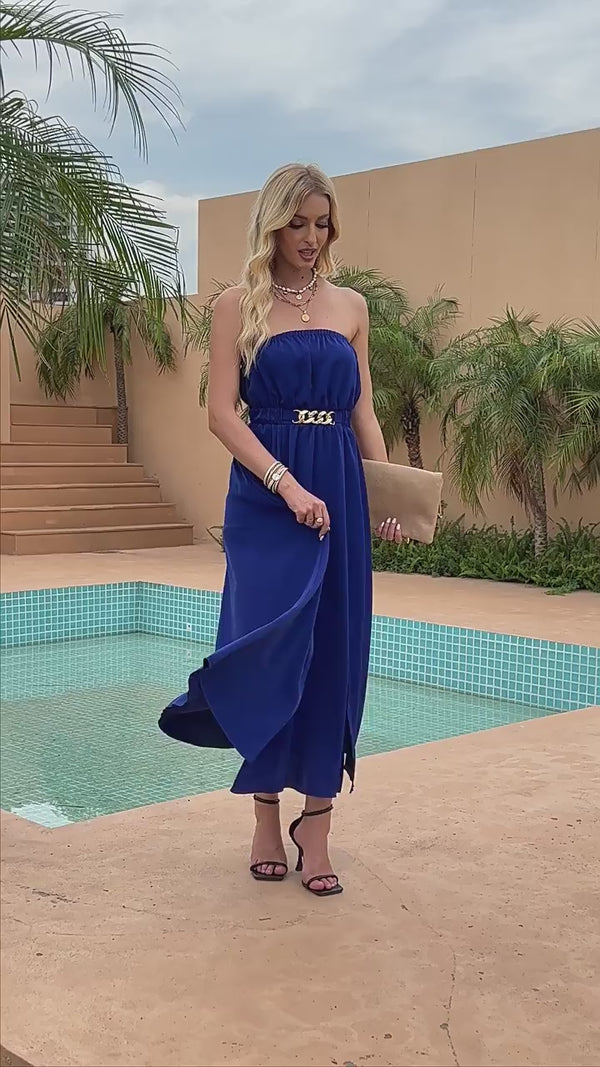 Summer Fashion Sexy Elegant Slit Waisted Long Strapless Dress for Women