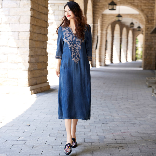 New Heavy Industry Embroidery Denim Long Skirt