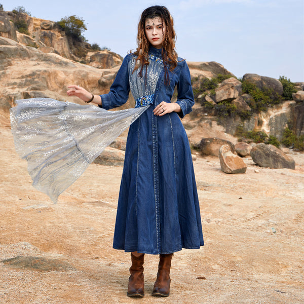 Embroidered Sweet Dress French Vintage Full-Length Skirt with Waist Tucked in