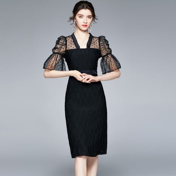 Elegant Polka Dot Retro Heavy Work Dress