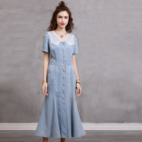 French Vintage Embroidery Summer New Short Sleeved Dress