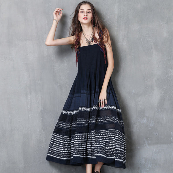 New Sling Skirt Vintage Embroidered Pleated Dress