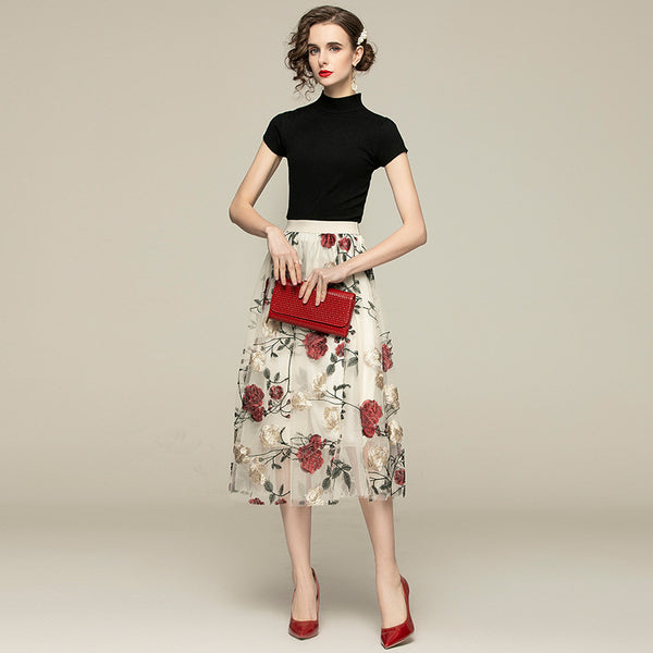 Mesh Skirt and Knitted Half Sleeve Leggings